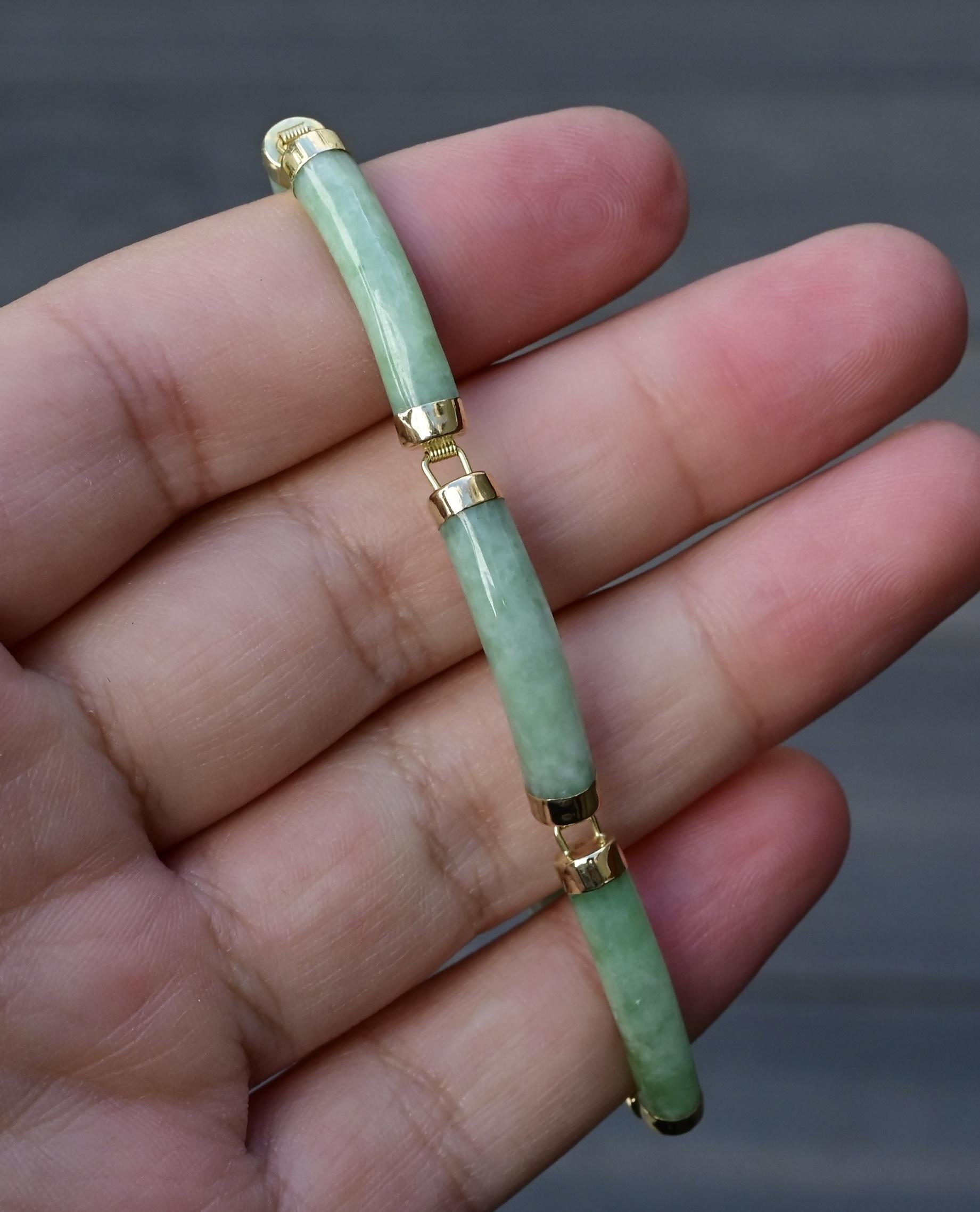 14K Gold & Green Jade Barrel Link Bracelet – 7.25”