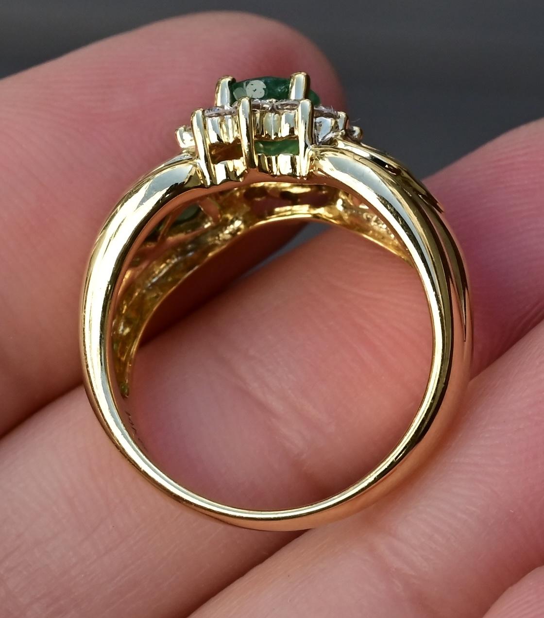 14K Yellow Gold Emerald & Diamond Cluster Ring, IGI Certified, 6.06g