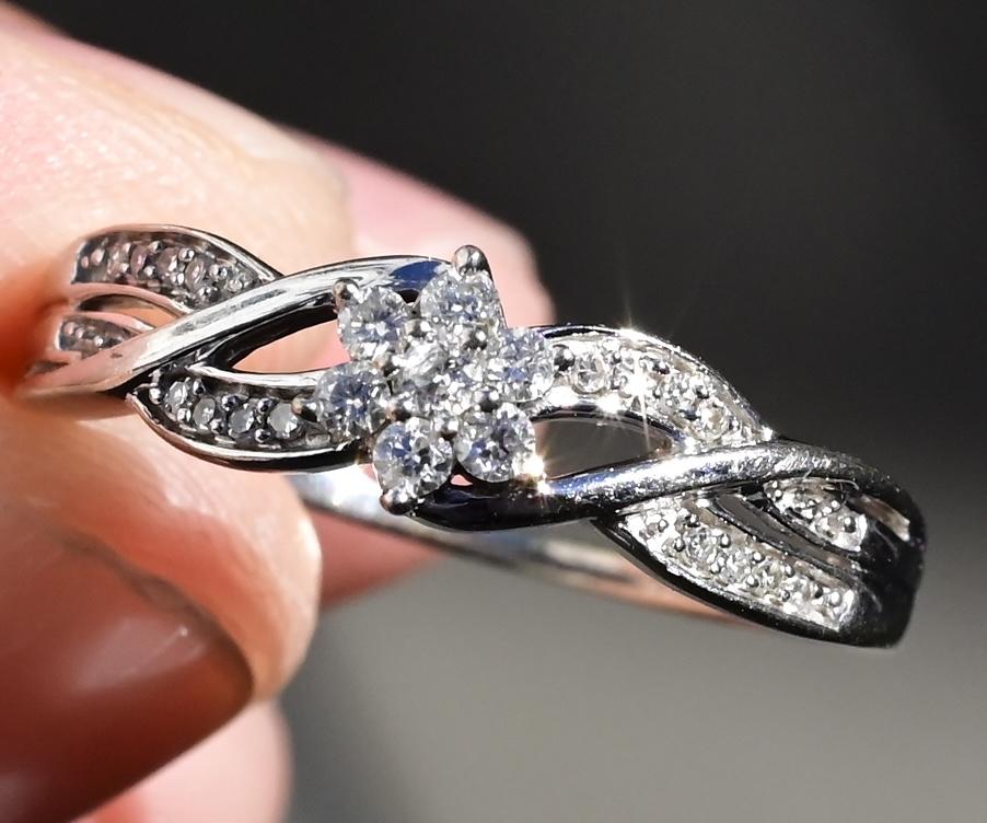 10K White Gold Natural Diamond Openwork Ring – Size 7.25