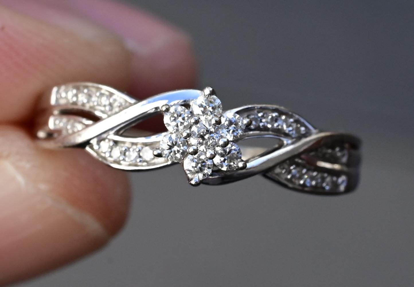 10K White Gold Natural Diamond Openwork Ring – Size 7.25