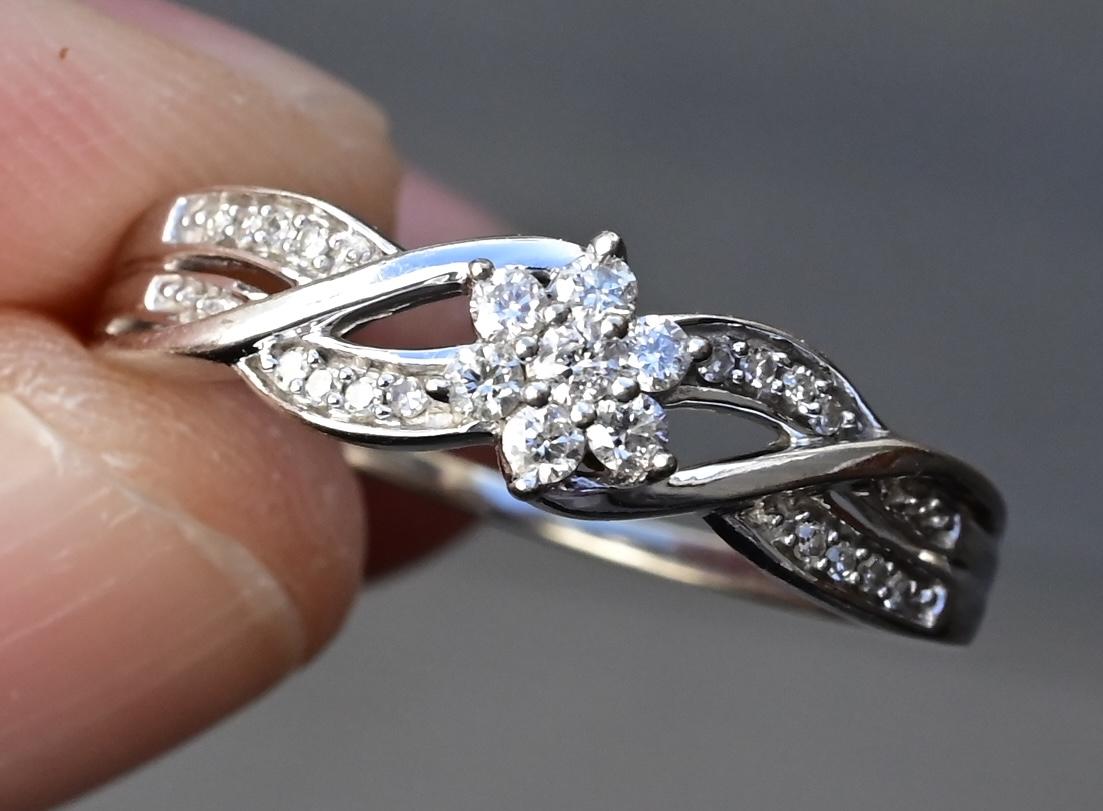 10K White Gold Natural Diamond Openwork Ring – Size 7.25