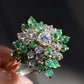14K Yellow Gold Diamond & Emerald Cluster Ring – 0.89 TCW Ring Size 8.75
