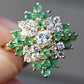 14K Yellow Gold Diamond & Emerald Cluster Ring – 0.89 TCW Ring Size 8.75