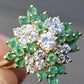 14K Yellow Gold Diamond & Emerald Cluster Ring – 0.89 TCW Ring Size 8.75