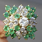 14K Yellow Gold Diamond & Emerald Cluster Ring – 0.89 TCW Ring Size 8.75
