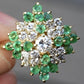 14K Yellow Gold Diamond & Emerald Cluster Ring – 0.89 TCW Ring Size 8.75