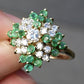 14K Yellow Gold Diamond & Emerald Cluster Ring – 0.89 TCW Ring Size 8.75