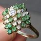 14K Yellow Gold Diamond & Emerald Cluster Ring – 0.89 TCW Ring Size 8.75