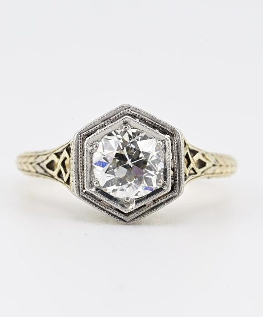 Art Deco 14K Gold Platinum Diamond Engagement Ring .80ct VS-SI1 Size 5.5