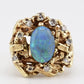 14K Yellow Gold Brutalist Opal & Diamond Ring 9.96g Size 6.5 10×7mm Opal