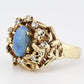 14K Yellow Gold Brutalist Opal & Diamond Ring 9.96g Size 6.5 10×7mm Opal
