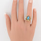14K Yellow Gold Brutalist Opal & Diamond Ring 9.96g Size 6.5 10×7mm Opal
