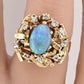 14K Yellow Gold Brutalist Opal & Diamond Ring 9.96g Size 6.5 10×7mm Opal