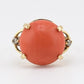 14K Yellow Gold Natural Coral & Diamond Ring 5.89g Size 6.5 Coral 14mm