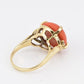14K Yellow Gold Natural Coral & Diamond Ring 5.89g Size 6.5 Coral 14mm