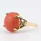 14K Yellow Gold Natural Coral & Diamond Ring 5.89g Size 6.5 Coral 14mm