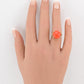 14K Yellow Gold Natural Coral & Diamond Ring 5.89g Size 6.5 Coral 14mm