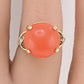 14K Yellow Gold Natural Coral & Diamond Ring 5.89g Size 6.5 Coral 14mm