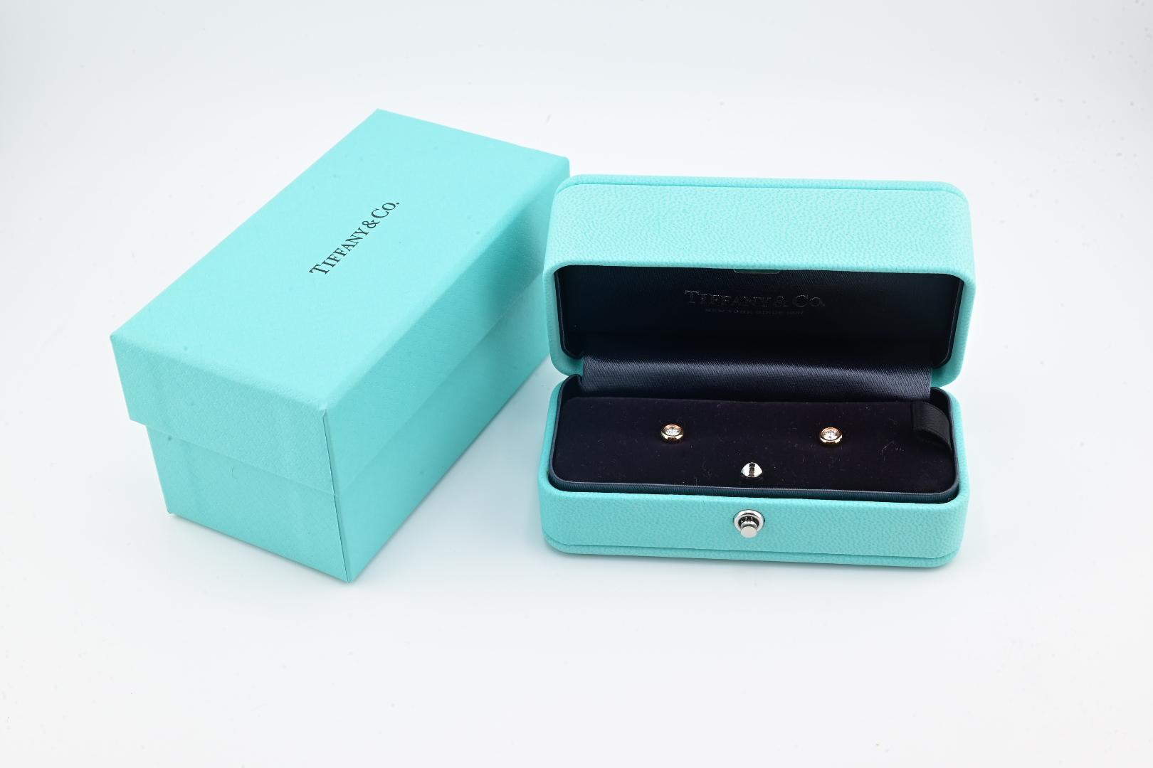 Pair Of Tiffany & Co Diamond Studs 18K Rose Gold .35 TCW With Box