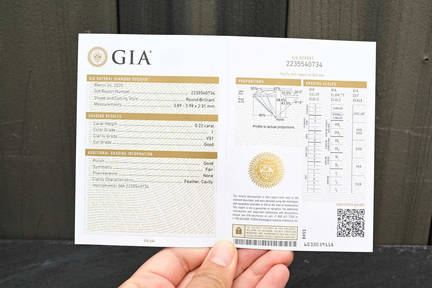 GIA Certified 0.22 Carat Round Brilliant Diamond – VS1 Clarity, I Color