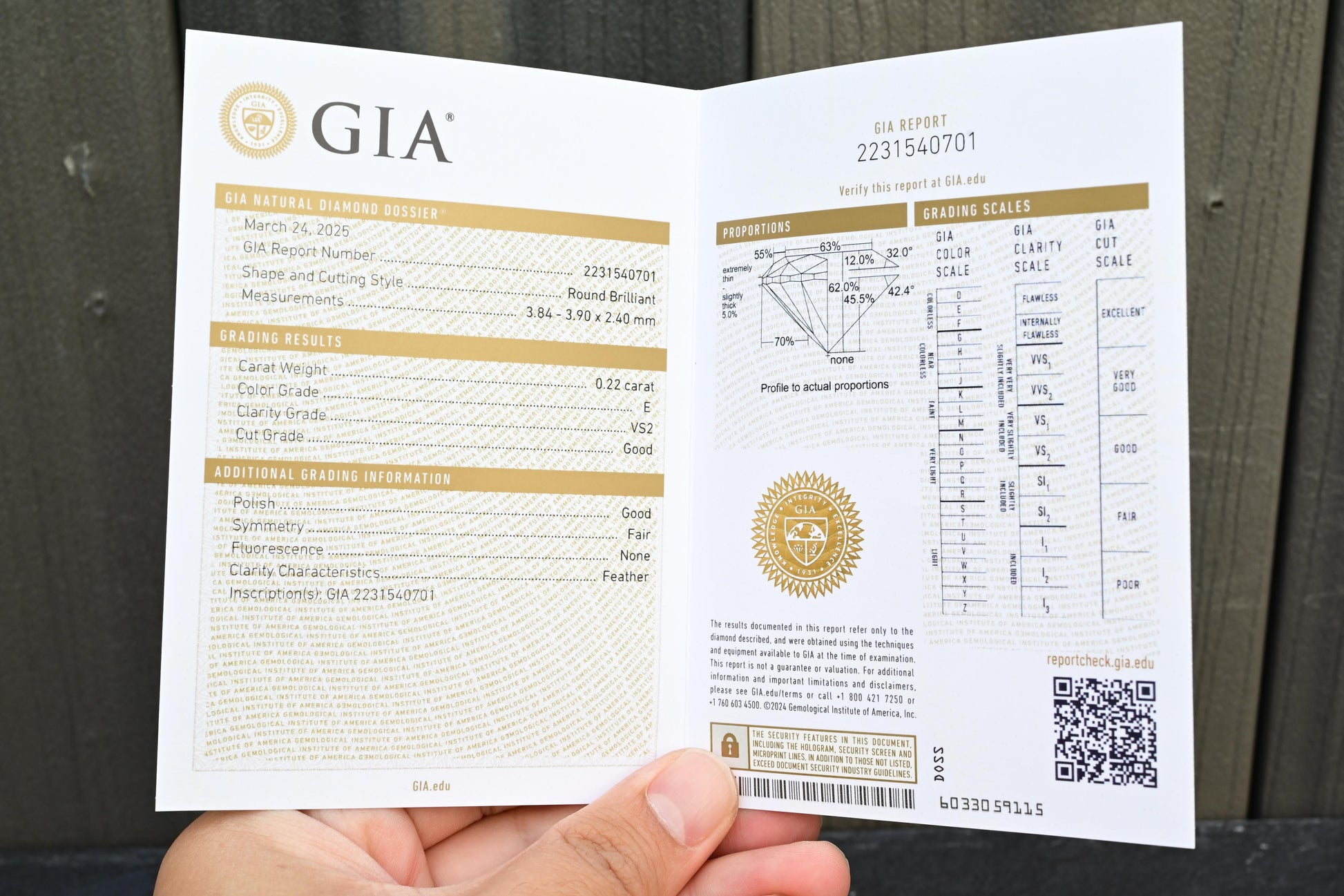 GIA Certified 0.22 Carat Round Brilliant Diamond – VS2 Clarity, E Color