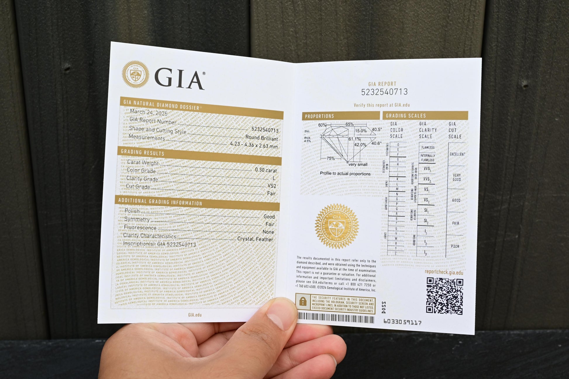 GIA Certified 0.30 Carat Round Brilliant Diamond – VS2 Clarity, L Color