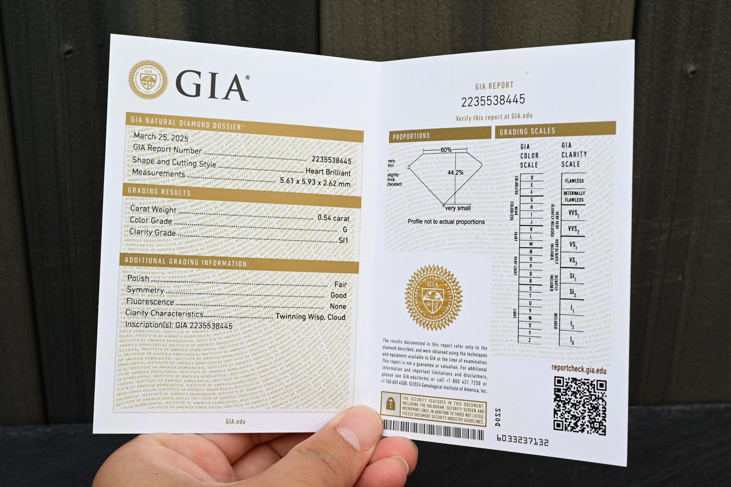 GIA Certified 0.54 Carat Heart Brilliant Diamond – G Color, SI1 Clarity