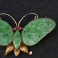 Vintage 14K Gold Carved Jade Butterfly Brooch  2.5" x 1.5" 7.78 Grams