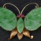 Vintage 14K Gold Carved Jade Butterfly Brooch  2.5" x 1.5" 7.78 Grams