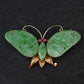 Vintage 14K Gold Carved Jade Butterfly Brooch  2.5" x 1.5" 7.78 Grams