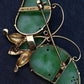Vintage 14K Gold Carved Jade Butterfly Brooch  2.5" x 1.5" 7.78 Grams