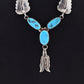 Superb Sterling Silver Native American Navajo Feather Turquoise Necklace