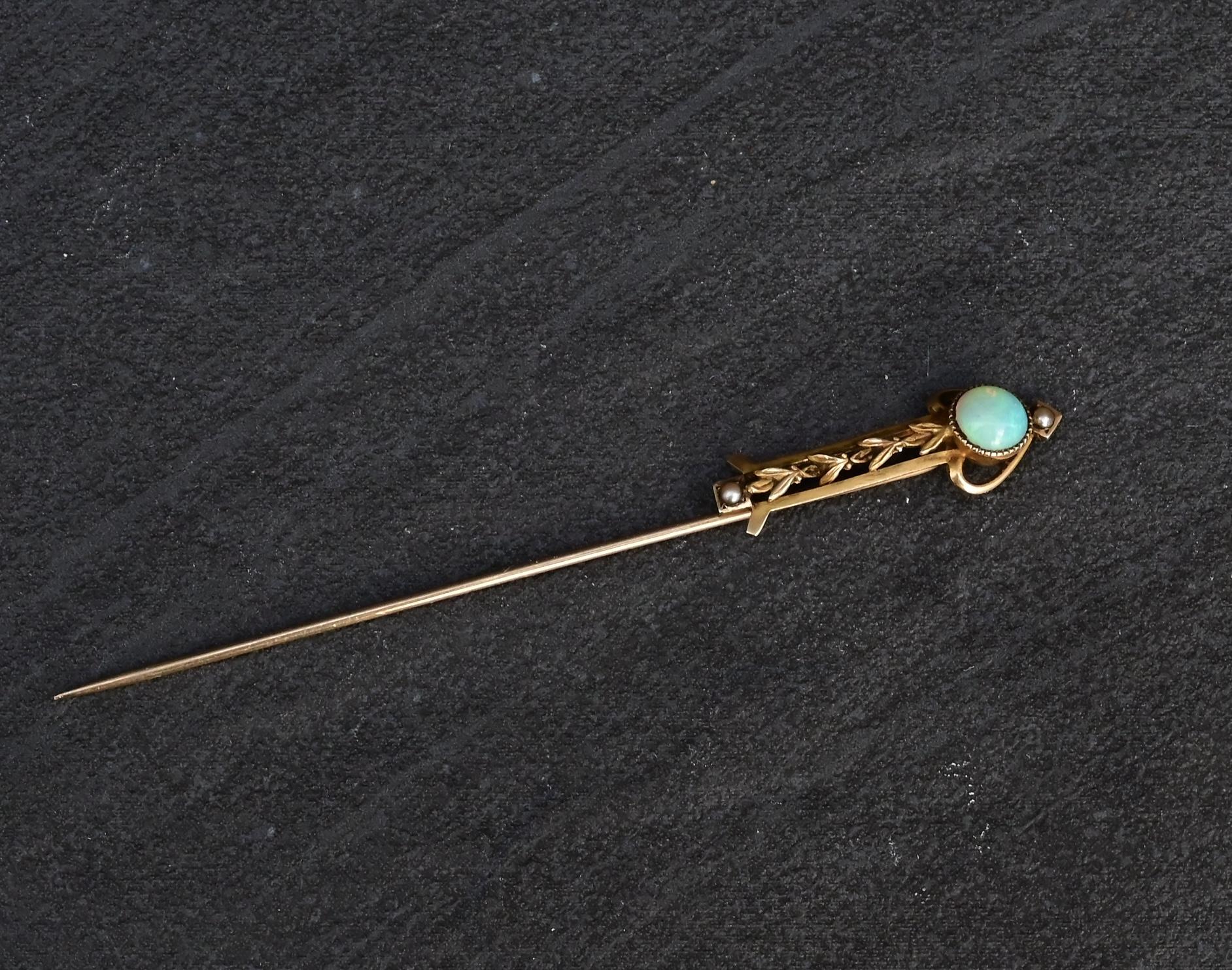 10K Yellow Gold Opal & Pearl Stick Pin