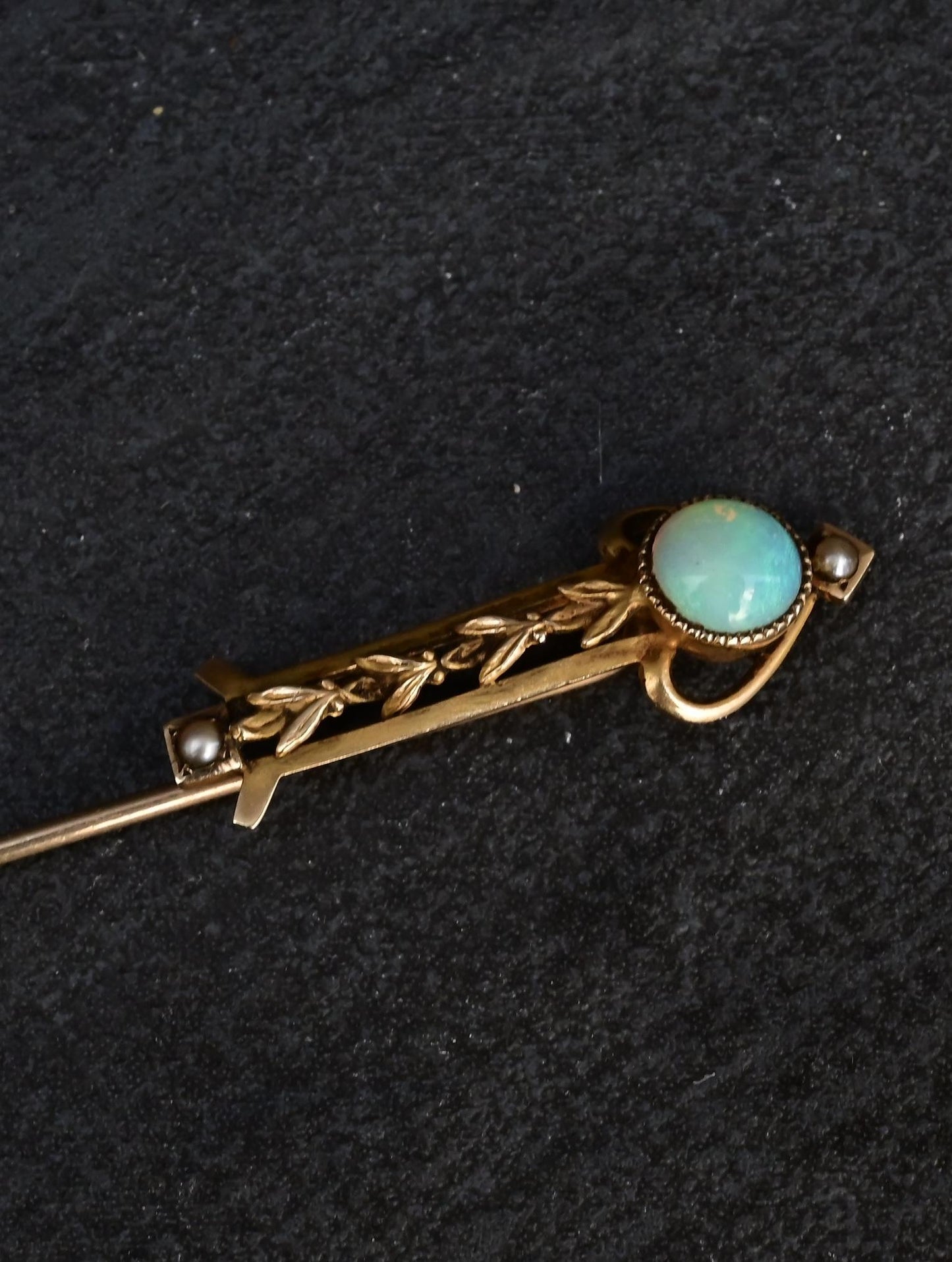 10K Yellow Gold Opal & Pearl Stick Pin