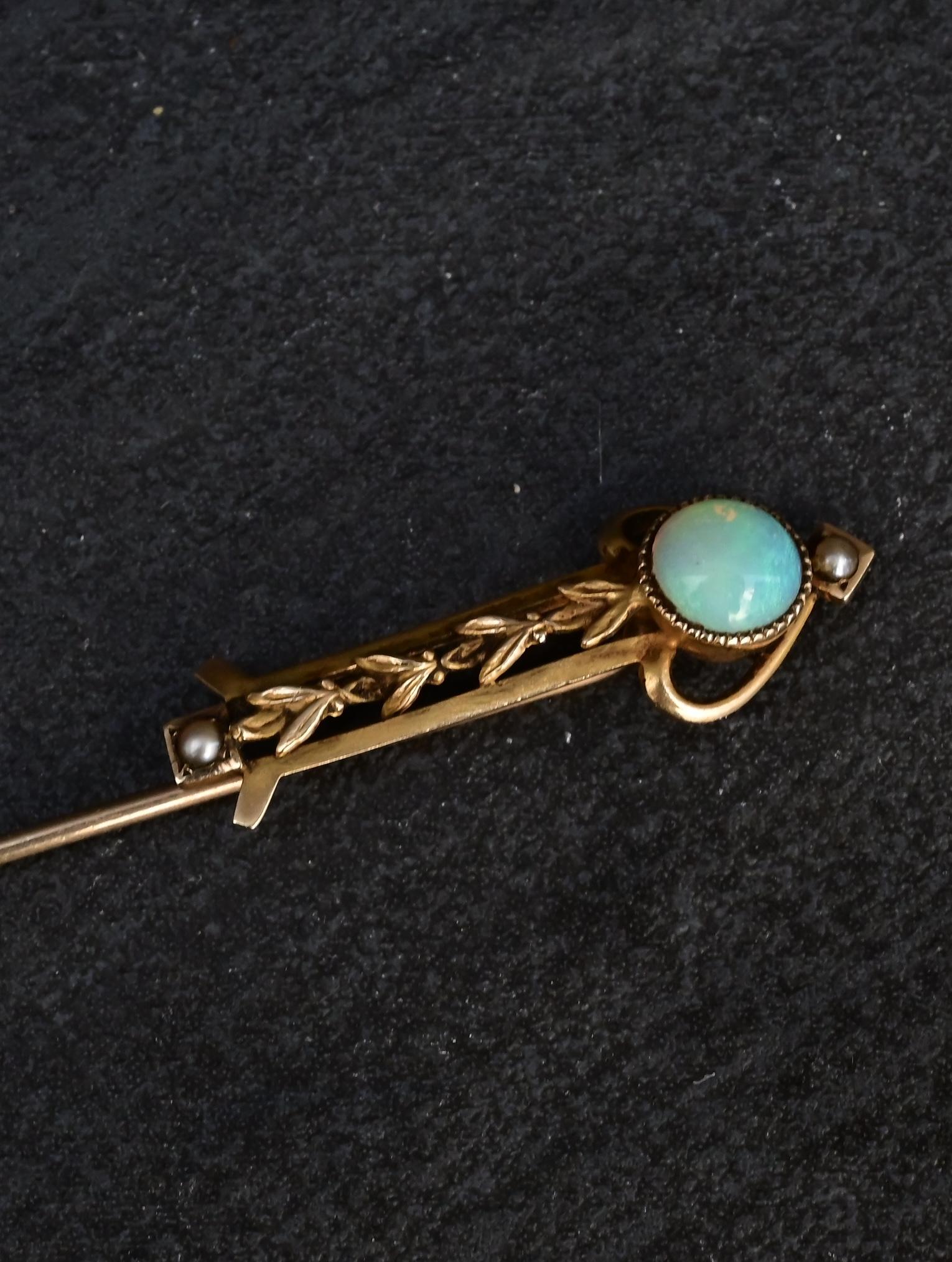 10K Yellow Gold Opal & Pearl Stick Pin
