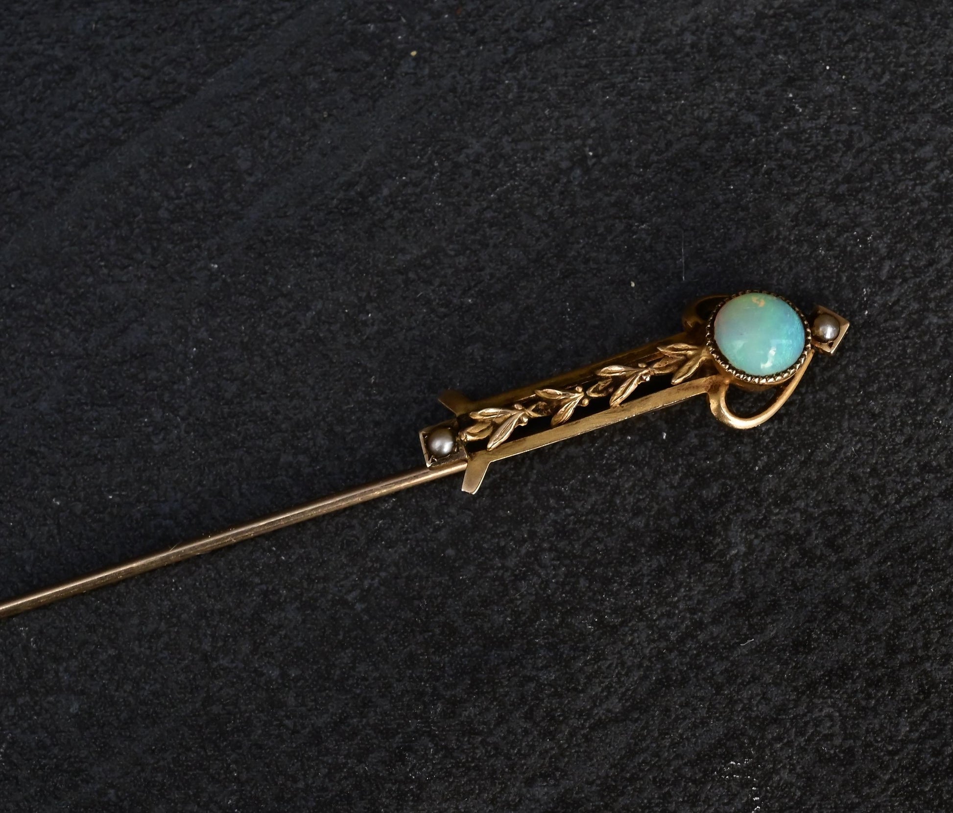 10K Yellow Gold Opal & Pearl Stick Pin