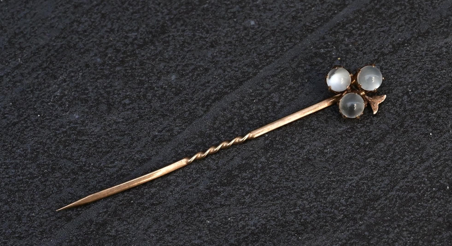 Gorgeous 10K Antique Stick Pin With 3  Moonstones