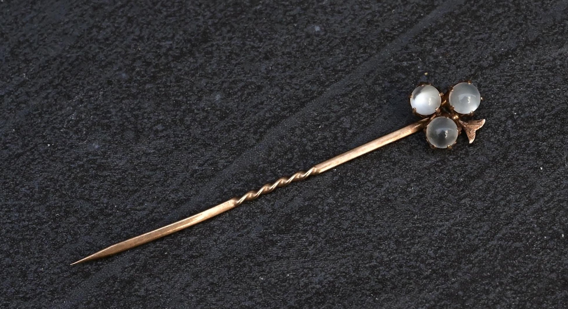 Gorgeous 10K Antique Stick Pin With 3  Moonstones