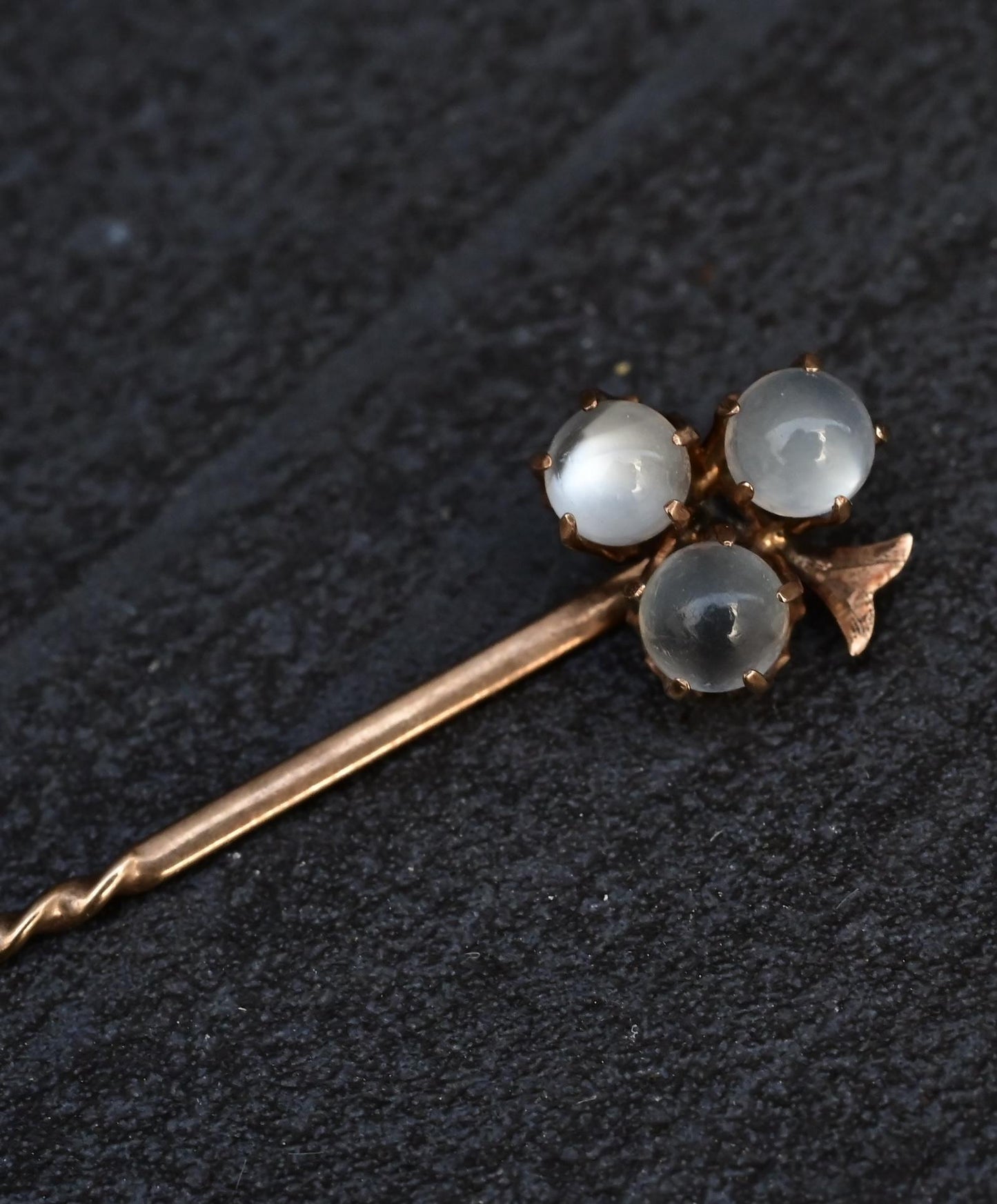 Gorgeous 10K Antique Stick Pin With 3  Moonstones