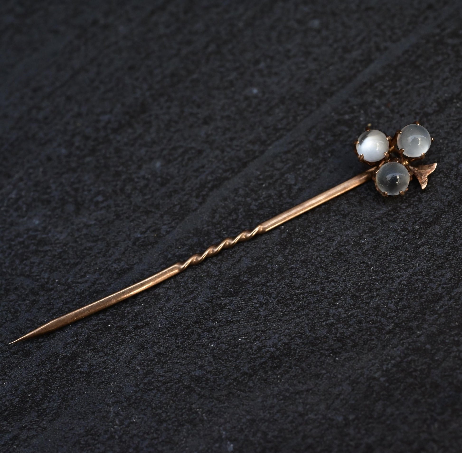 Gorgeous 10K Antique Stick Pin With 3  Moonstones