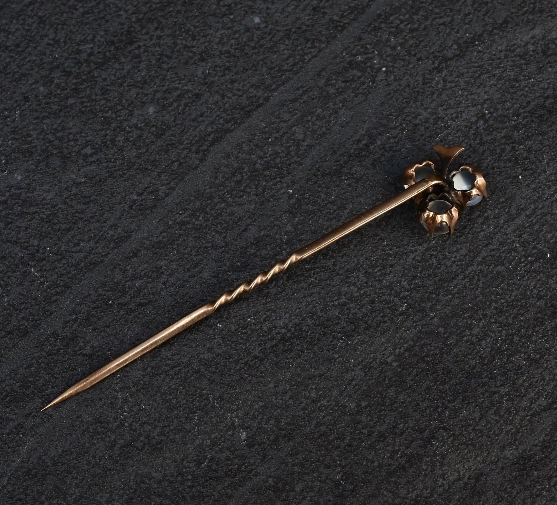 Gorgeous 10K Antique Stick Pin With 3  Moonstones