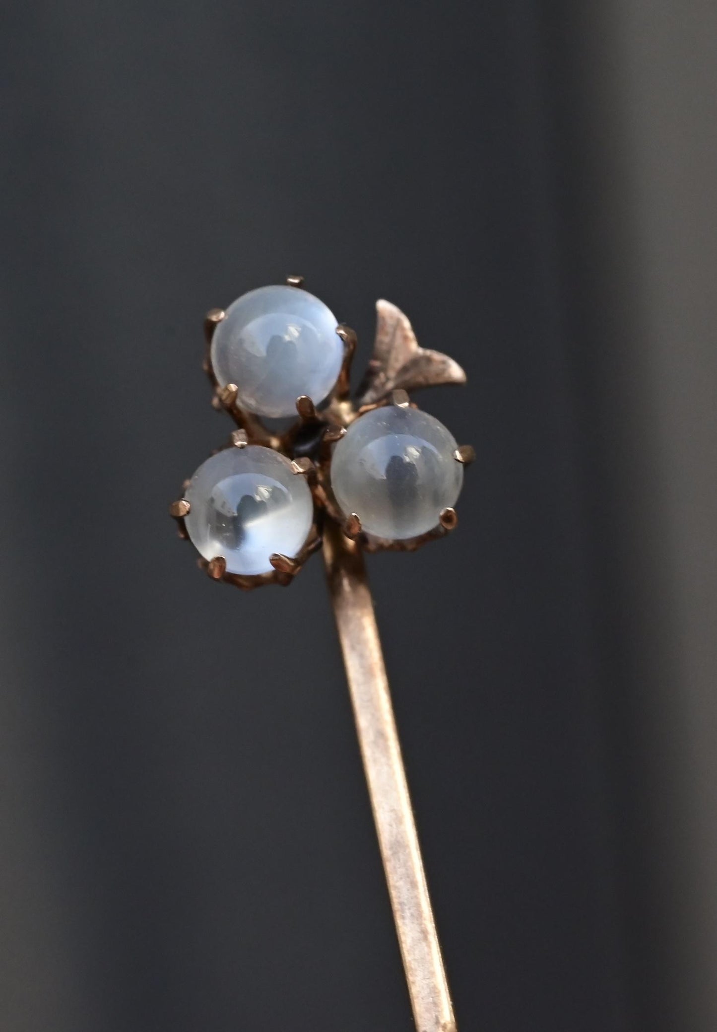 Gorgeous 10K Antique Stick Pin With 3  Moonstones