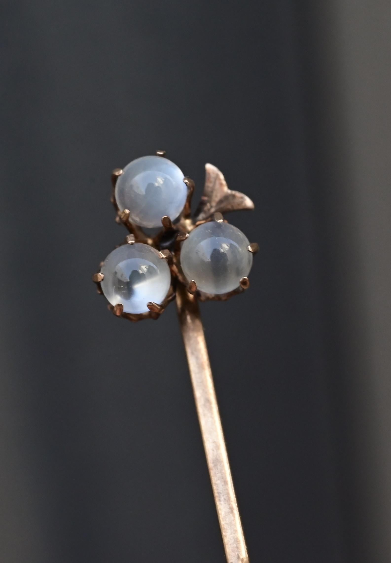 Gorgeous 10K Antique Stick Pin With 3  Moonstones