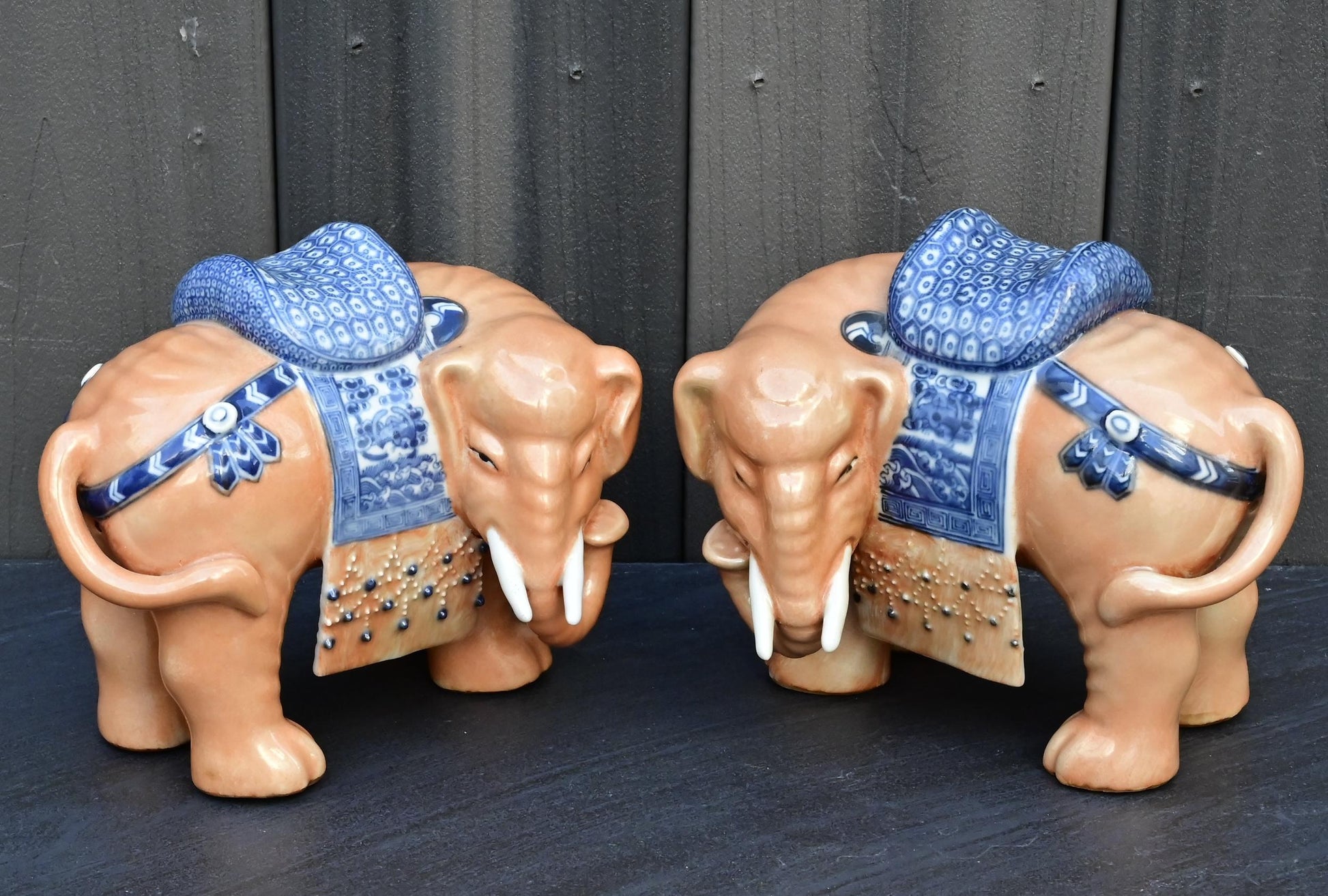 Pair of Chinese Late Qing / Republic Period Porcelain Elephants