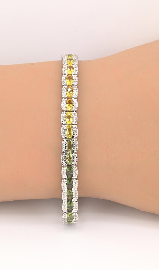 14K White Gold Rainbow Sapphire & Diamond Bracelet • 34 Natural Sapphires