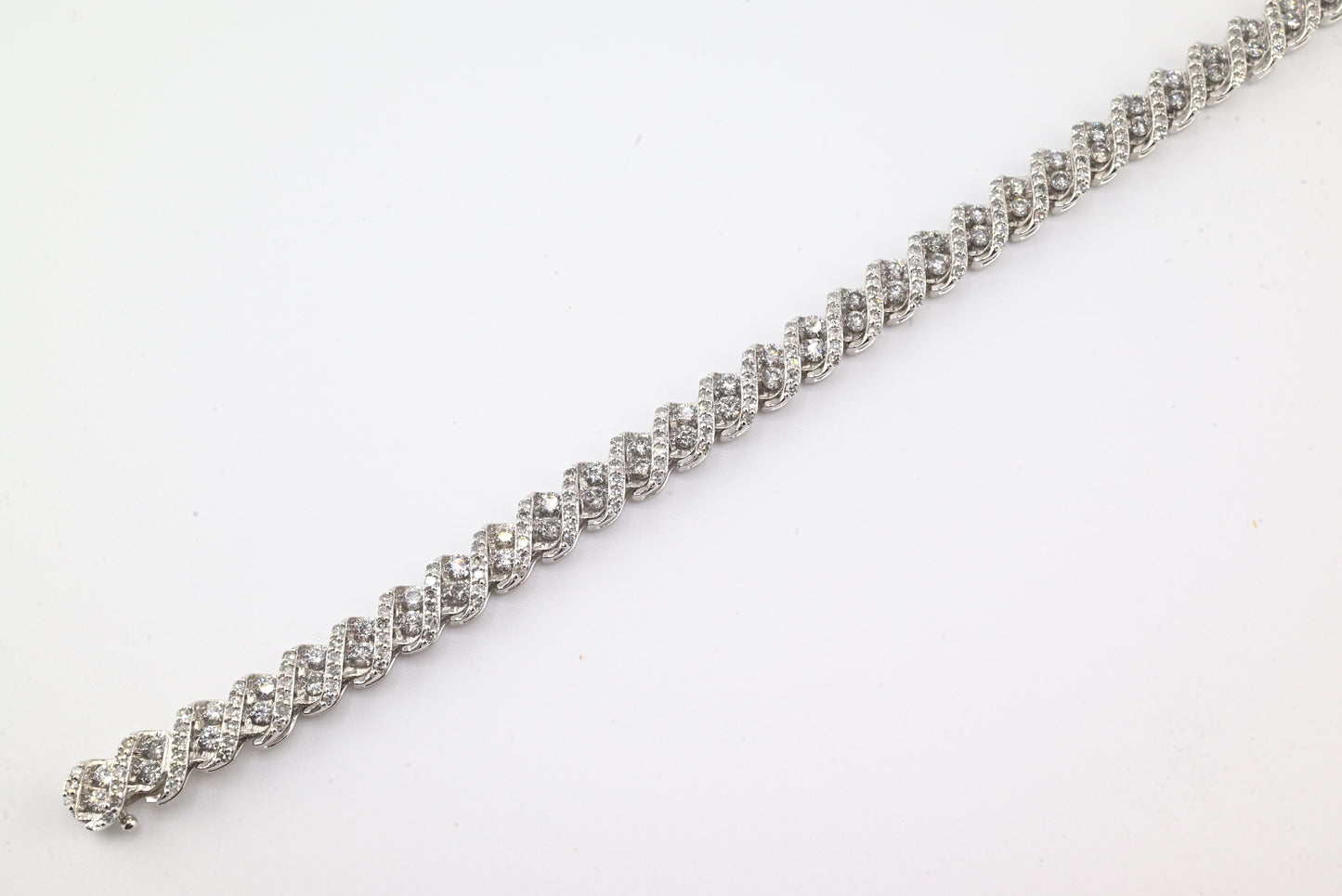 14K White Gold Diamond Bracelet • 3.2–3.5ct Natural Diamonds • 7.25” • 16.14g