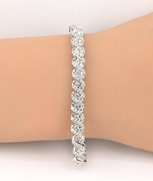 14K White Gold Diamond Bracelet • 3.2–3.5ct Natural Diamonds • 7.25” • 16.14g