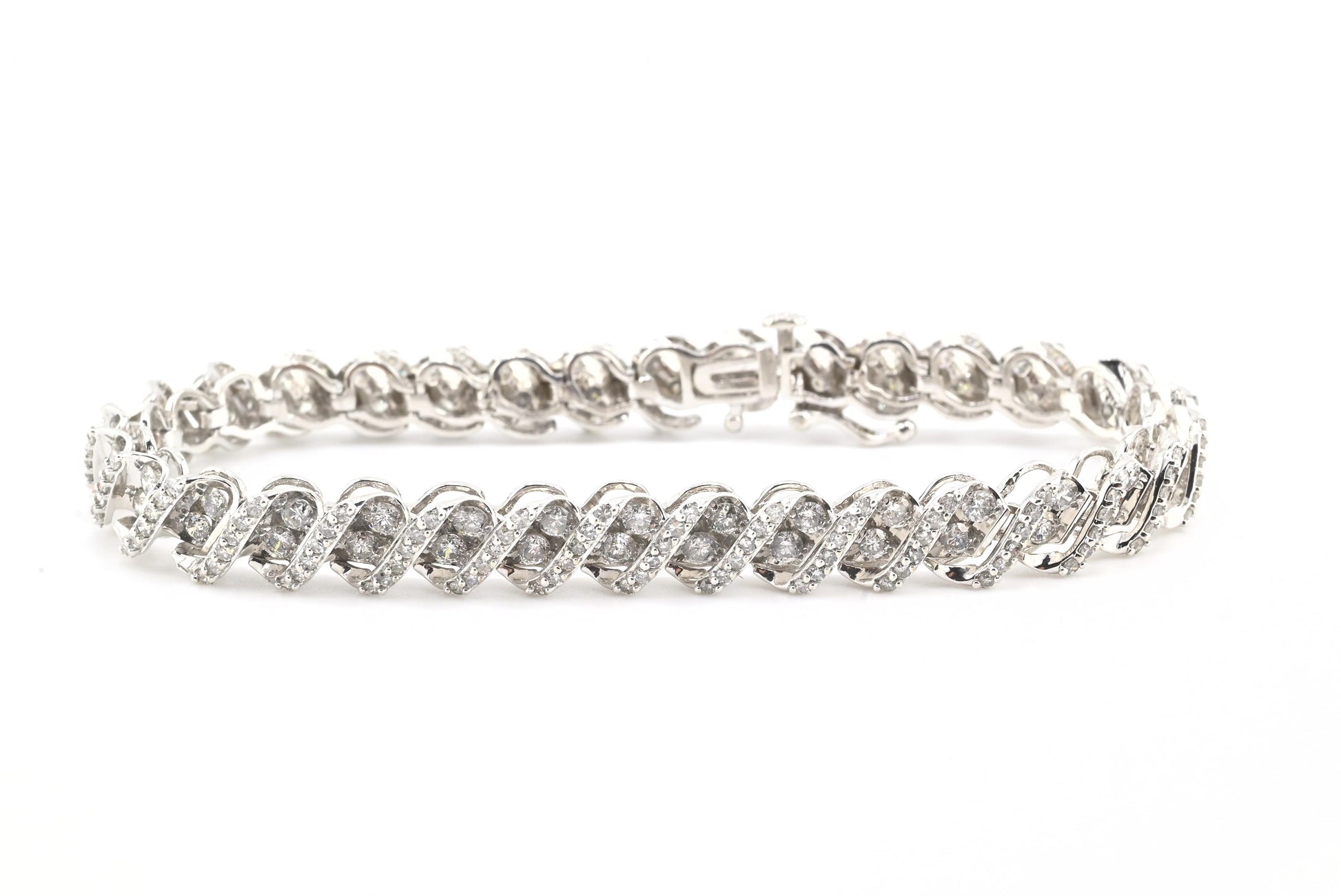 14K White Gold Diamond Bracelet • 3.2–3.5ct Natural Diamonds • 7.25” • 16.14g