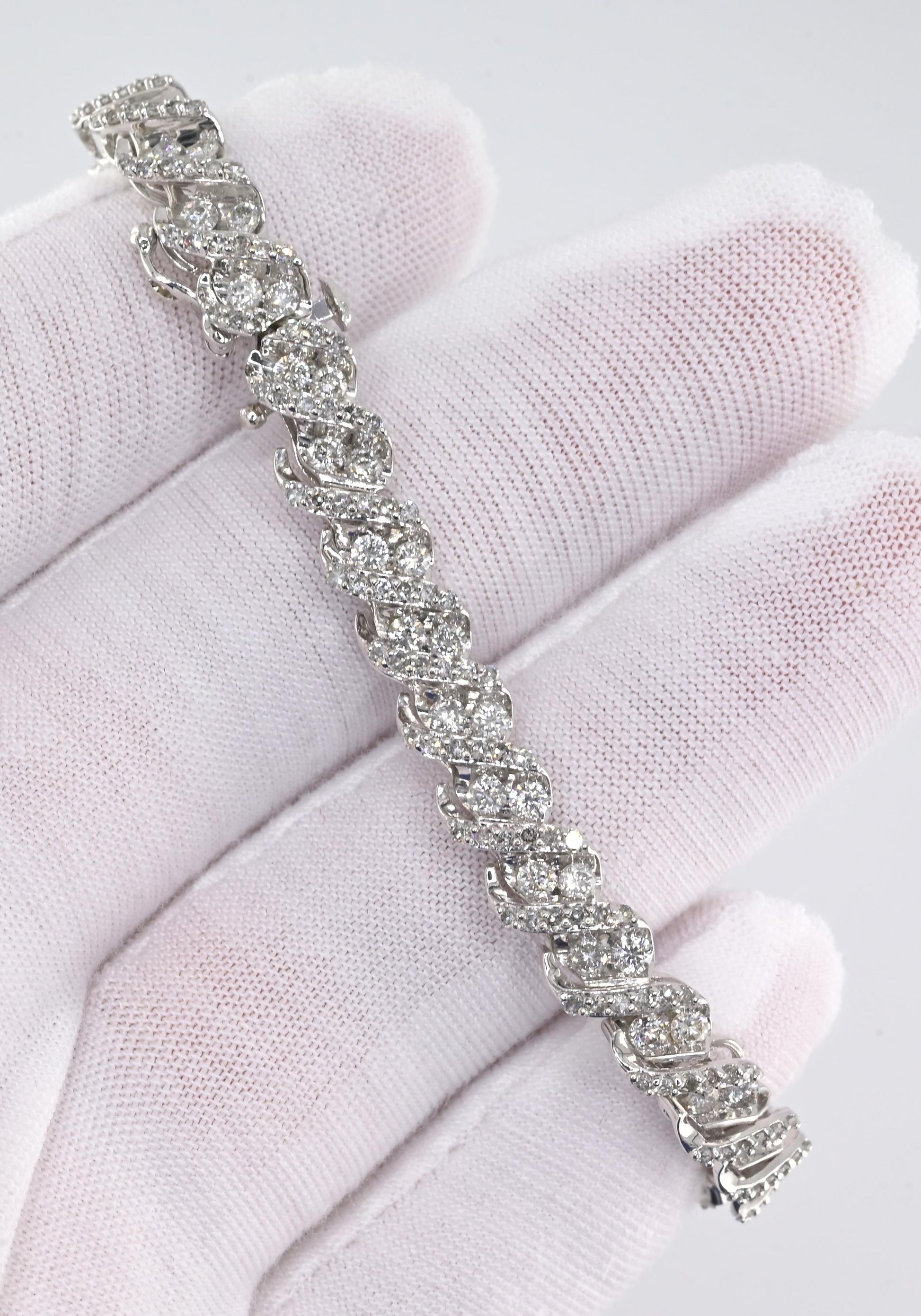 14K White Gold Diamond Bracelet • 3.2–3.5ct Natural Diamonds • 7.25” • 16.14g
