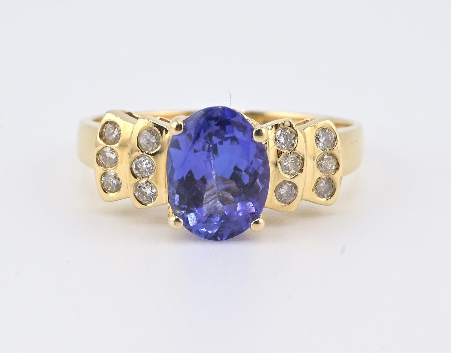 14K Yellow Gold Tanzanite Ring • 1.22ct Oval Tanzanite Diamond Accents Size 7